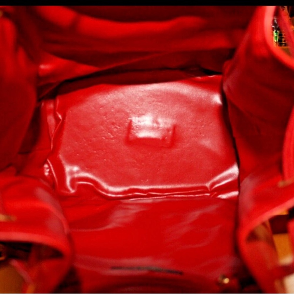 Red Leather Drawstring Bucket Bag - Picture 2 of 9